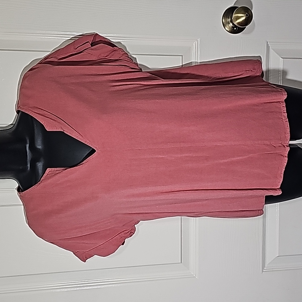 🌷 Mauve V-Neck Cuffed Sleeve Blouse